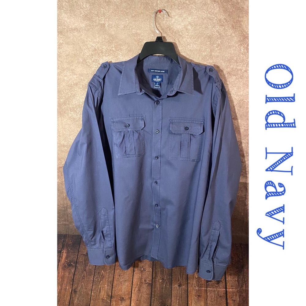 Old Navy LS Shirt Men’s XL Military Style Flap Pockets-Epaulettes-Slim Fit-EUC!!